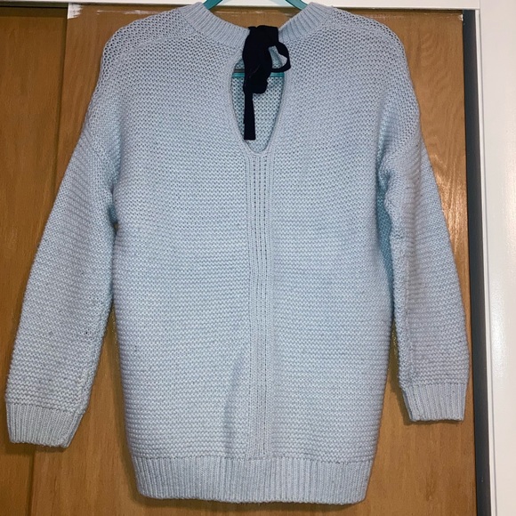 Forever 21 Sweater Open Back Bow Tie Blue Knit Small - Picture 4 of 6